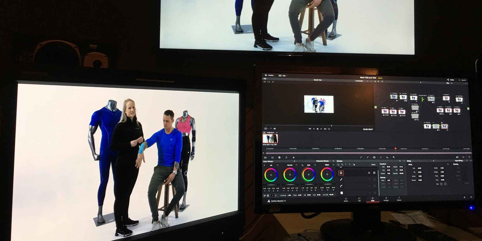 Colour grading suite with a fashion shoot on screen